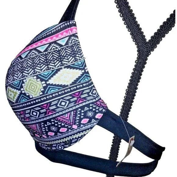 Arizona Women's Padded Push Up Halter Bikini Bra Top Size L Strip - Picture 3 of 11
